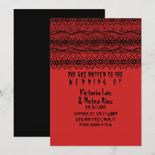 Invitación Boda Gótica Encaje Rojo Negro     