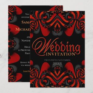 Invitación Boda Gótica Exótica de Rojo y Negro