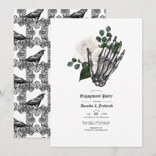 Invitación Boda Gótica Floral Blanca Fiesta de Compromiso
