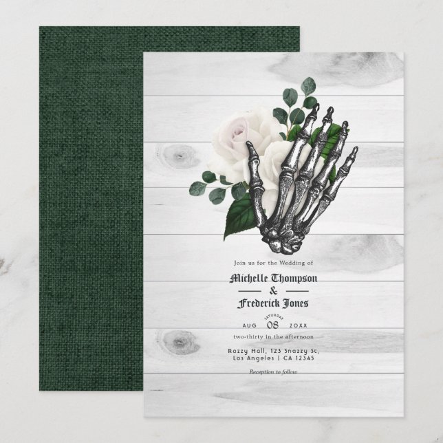 Invitación Boda Gótica Floral Blanca Rústica (Anverso / Reverso)
