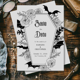 Invitación Boda gótica floral gris salva la fecha