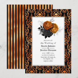 Invitación Boda gótica floral negra y naranja