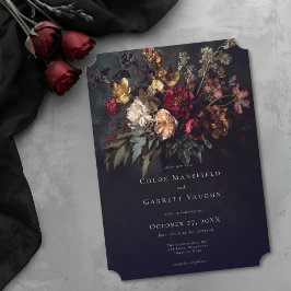 Invitación Boda gótica floral oscura romántica y temperamenta