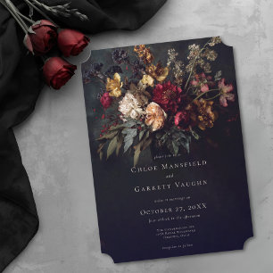 Invitación Boda gótica floral oscura romántica y temperamenta