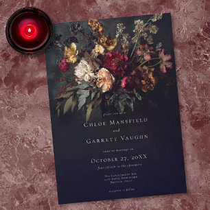 Invitación Boda gótica floral oscura romántica y temperamenta