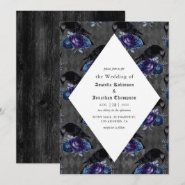 Invitación Boda Gótica Floral Rústica Cuervo