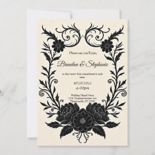 Invitación Boda Gótica Floral Vintage con Tinta Negra