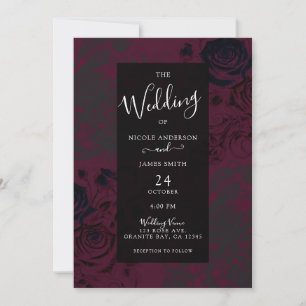 Invitación Boda Gótica Glam de Jardín Oscuro Burgundy y Negro