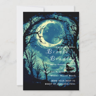 Invitación Boda gótica iluminada por la luna azul-verde