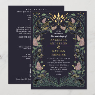 Invitación Boda Gótica Lila Cuervo Encantado Todo en Uno