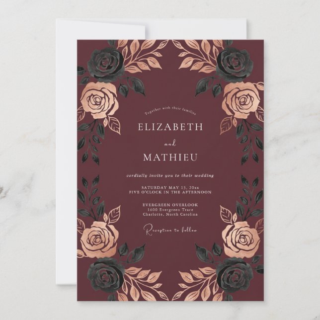 Invitación Boda Gótica Malhumorada de Borgoña (Anverso)