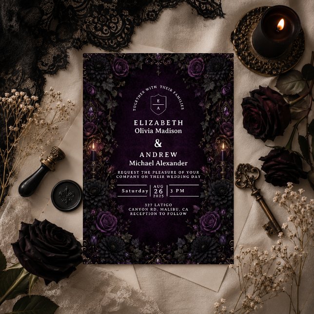 Invitación Boda Gótica Morada Encantada (Subido por el creador)