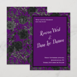 Invitación Boda gótica morada y negra Rosa salva la fecha