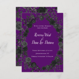 Invitación Boda gótica morada y negra Rosa salva la fecha