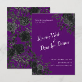 Invitación Boda gótica morada y negra Rosa salva la fecha