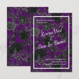 Invitación Boda gótica morada y negra Rosa salva la fecha