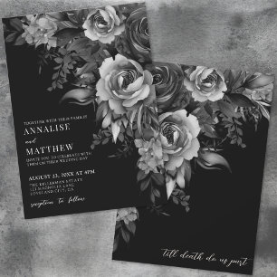 Invitación Boda Gótica Negra Floral