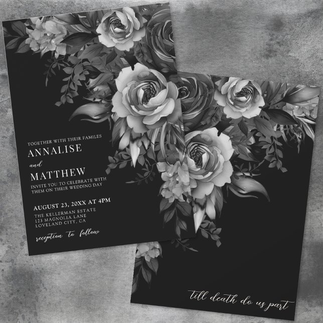 Invitación Boda Gótica Negra Floral (Floral Black Gothic Wedding Invitation)