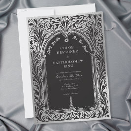 Invitación Boda gótica negra plateada medieval hasta la muert