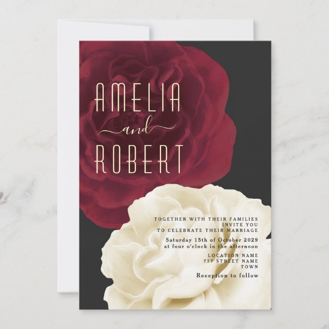 Invitación Boda gótica negra y roja (Anverso)