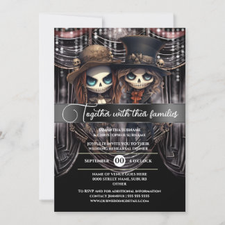 Invitación Boda gótica novio esqueleto pareja zombie ghoulish