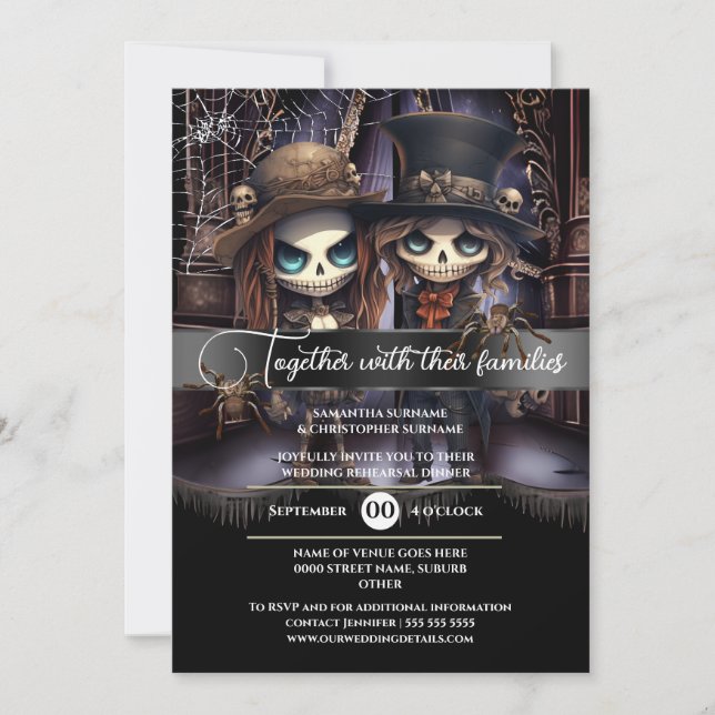 Invitación Boda gótica novio novia espeluznante gótico de igl (Anverso)
