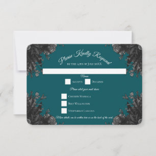 Invitación Boda Gótica Rosa Gris Negro Turquesa Respuesta