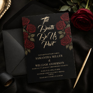 Invitación Boda Gótica Rosa Roja hasta que la Muerte nos Sepa