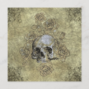 Invitación Boda Gótica Steampunk Calavera y Rosas