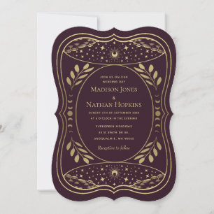 Invitación Boda Gótica Tarot Vintage Burgundy y Oro
