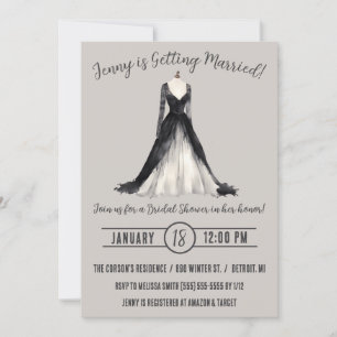 Invitación Boda gótica vestido con ducha de novia
