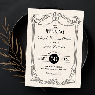 Invitación Boda gótica vintage elegante en blanco y negro