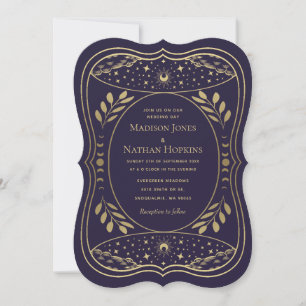 Invitación Boda Gótica Vintage Tarot de Oro y Púrpura
