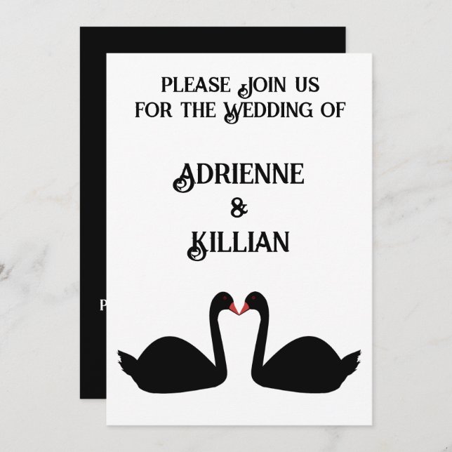 Invitación Boda gótico besando a los cisnes negros boda perso (Anverso / Reverso)