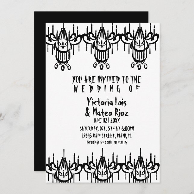 Invitación Boda gótico Candelier blanco negro (Anverso / Reverso)