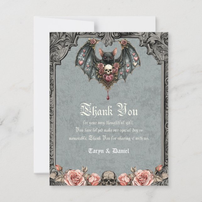 Invitación Boda Gótico De Bat Gracias Cartas (Anverso)