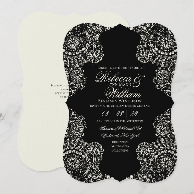 Invitación Boda gótico de Black White Lace (Anverso / Reverso)