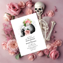 Boda gótico de Halloween con cráneo floral rosa