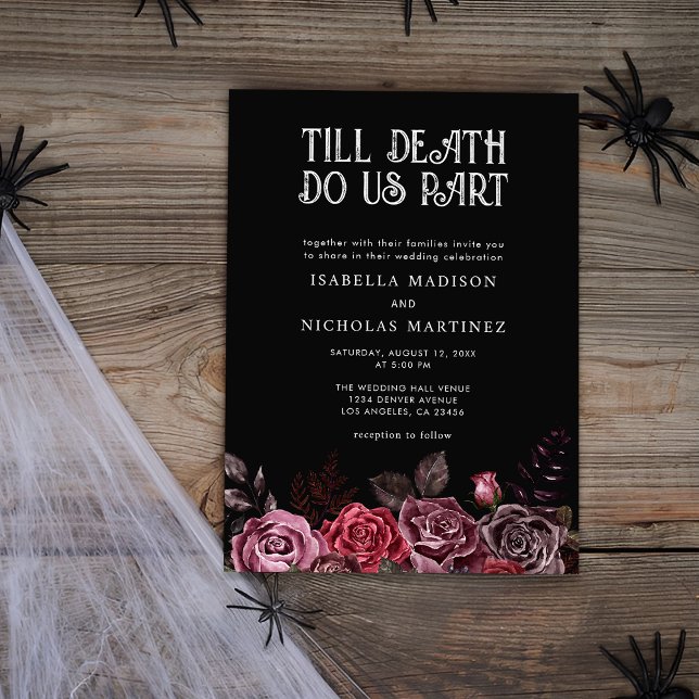 Invitación Boda gótico de Halloween con flores moradas (Subido por el creador)