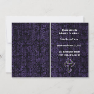 Invitación Boda gótico de la Cruz de Damasco morado oscuro
