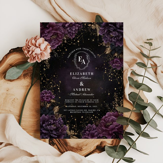 Invitación Boda gótico de la Galaxia Púrpura de la Medianoche (Subido por el creador)