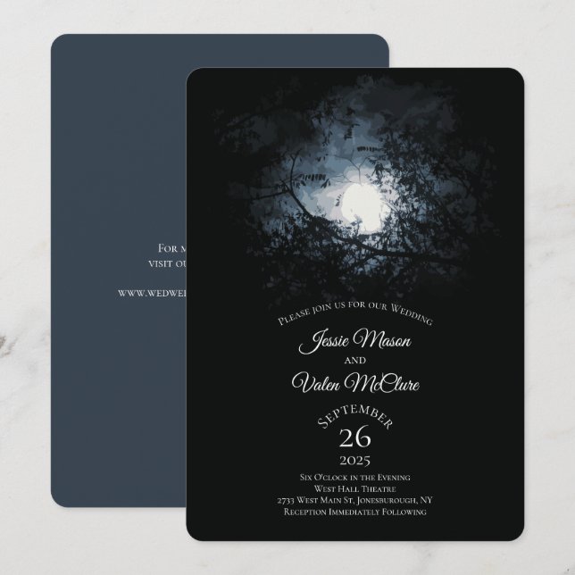 Invitación Boda gótico de la noche de la luna llena (Anverso / Reverso)