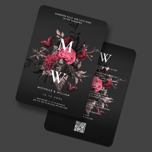 Invitación Boda gótico de lujo Burgundy Rosa Butterfly (Luxury Gothic Wedding Burgundy Pink Rose Floral Botanical Butterfly Invitation
)