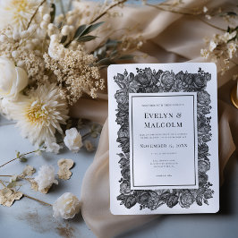 Invitación Boda gótico de rosas negras y blancas