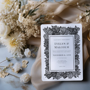 Invitación Boda gótico de rosas negras y blancas