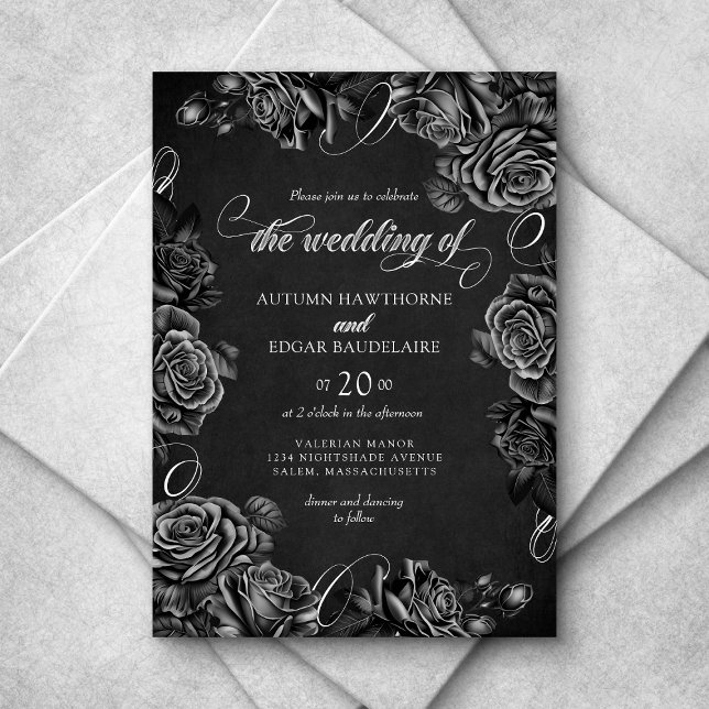Invitación Boda gótico de Rosas negros (Subido por el creador)