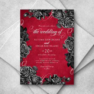 Invitación Boda gótico de Rosas negros rojos