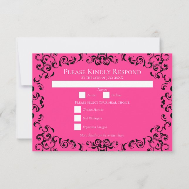 Invitación Boda gótico de Swirl Hot Pink and Black Swirl (Anverso)