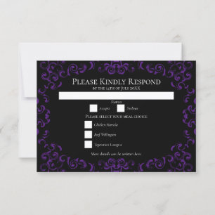 Invitación Boda gótico de Swirl Morado y Negro