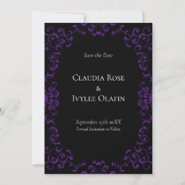 Invitación Boda gótico de Swirl Morado y Negro